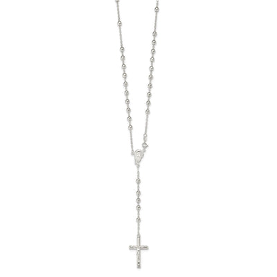 Sterling Silver Polished Beaded Rosary Necklace