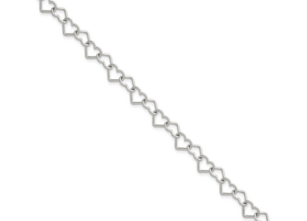 Sterling Silver 7. Polished Fancy Heart Link Bracelet
