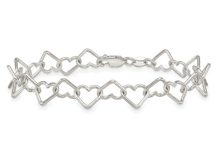 Sterling Silver 7. Polished Fancy Heart Link Bracelet