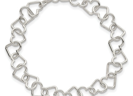 Sterling Silver 7. Polished Fancy Heart Link Bracelet