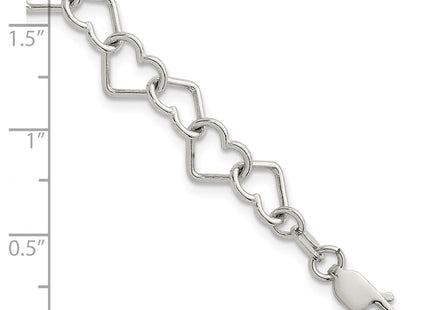 Sterling Silver 7. Polished Fancy Heart Link Bracelet