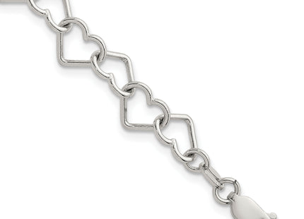 Sterling Silver 7. Polished Fancy Heart Link Bracelet