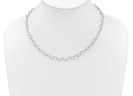 Sterling Silver Rhodium-plated Polished Fancy Heart Link Necklace (Style QH320R-18)
