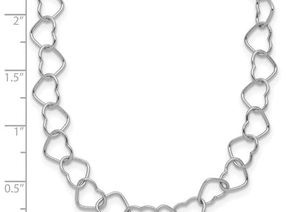 Sterling Silver Rhodium-plated Polished Fancy Heart Link Necklace (Style QH320R-18)
