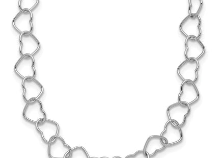 Sterling Silver Rhodium-plated Polished Fancy Heart Link Necklace (Style QH320R-18)