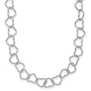 Sterling Silver Rhodium-plated Polished Fancy Heart Link Necklace (Style QH320R-18)