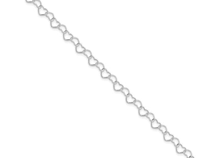 Sterling Silver Rhodium-plated Polished Fancy Heart Link Necklace