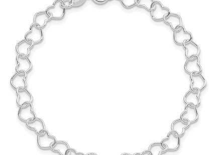 Sterling Silver Rhodium-plated Polished Fancy Heart Link Necklace