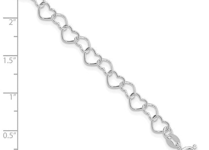 Sterling Silver Rhodium-plated Polished Fancy Heart Link Necklace