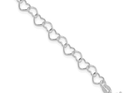 Sterling Silver Rhodium-plated Polished Fancy Heart Link Necklace