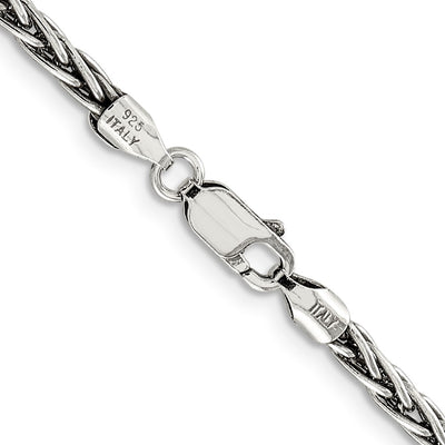 Sterling Silver Antiqued Solid Square Spiga Chain, 24 x 2.2mm