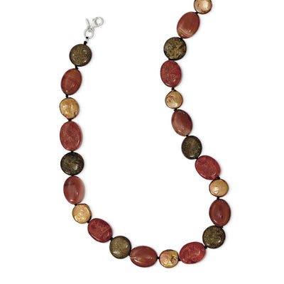 Sterling Silver Tiger Eyes/Carnelian/Reconst. Coral/FW Cult. Pearl Necklace