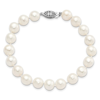 Sterling Silver Rhodium-plated White Near Round Freshwater Cultured Pearl Bracelet
