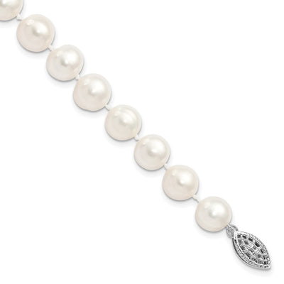 Sterling Silver Rhodium-plated White Near Round Freshwater Cultured Pearl Bracelet