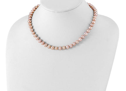 Sterling Silver Rhodium-plated 7- Purple Near-Round Freshwater Cultured Pearl Necklace (Style QH4759-16)