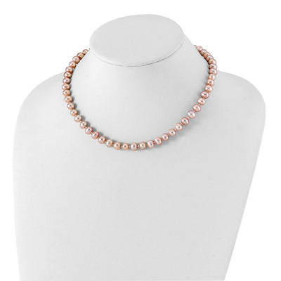 Sterling Silver Rhodium-plated Purple Near-Round Freshwater Cultured Pearl Necklace