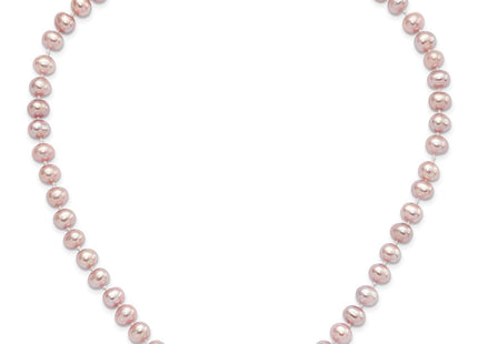 Sterling Silver Rhodium-plated 7- Purple Near-Round Freshwater Cultured Pearl Necklace (Style QH4759-16)