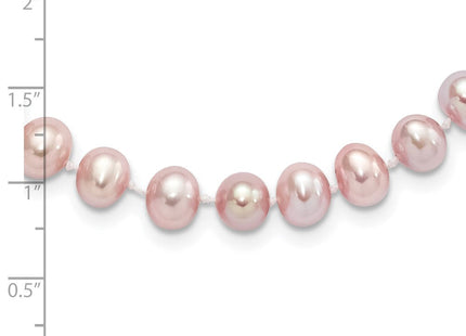 Sterling Silver Rhodium-plated 7- Purple Near-Round Freshwater Cultured Pearl Necklace (Style QH4759-16)
