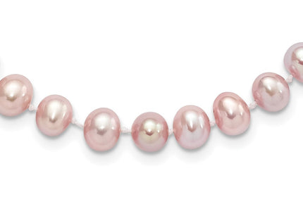 Sterling Silver Rhodium-plated 7- Purple Near-Round Freshwater Cultured Pearl Necklace (Style QH4759-16)