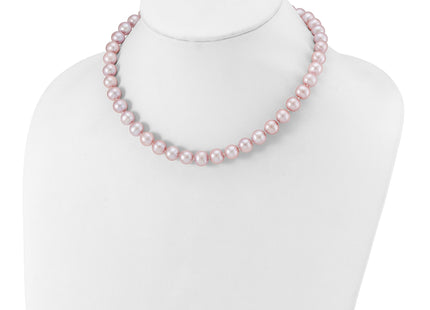 Sterling Silver Rhodium-plated 9- Purple Near-Round Freshwater Cultured Pearl Necklace