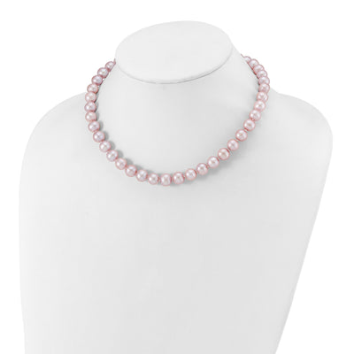 Sterling Silver Rhodium-plated Purple Near-Round Freshwater Cultured Pearl Necklace