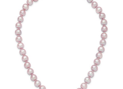 Sterling Silver Rhodium-plated 9- Purple Near-Round Freshwater Cultured Pearl Necklace