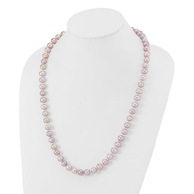 Sterling Silver Rhodium-plated Purple Near-Round Freshwater Cultured Pearl Necklace