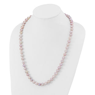 Sterling Silver Rhodium-plated 9- Purple Near-Round Freshwater Cultured Pearl Necklace (Style QH4761-24)