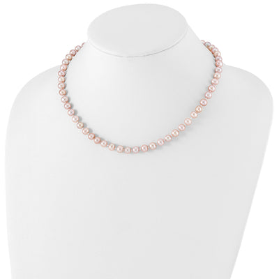 Sterling Silver Rhodium-plated Purple Near-Round Freshwater Cultured Pearl Necklace