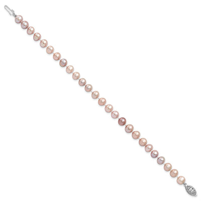 Sterling Silver Rhodium-plated Purple Near-Round Freshwater Cultured Pearl Necklace