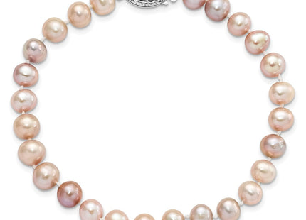 Sterling Silver Rhodium-plated 6- Purple Near-Round Freshwater Cultured Pearl 7. Necklace