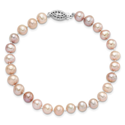 Sterling Silver Rhodium-plated Purple Near-Round Freshwater Cultured Pearl Necklace
