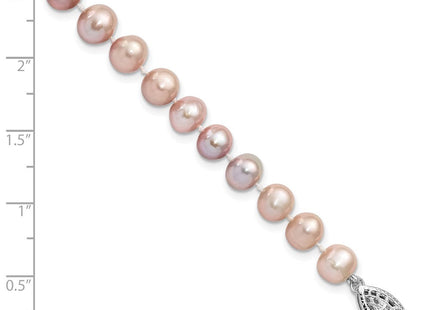 Sterling Silver Rhodium-plated 6- Purple Near-Round Freshwater Cultured Pearl 7. Necklace