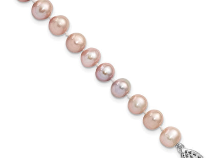 Sterling Silver Rhodium-plated 6- Purple Near-Round Freshwater Cultured Pearl 7. Necklace