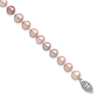 Sterling Silver Rhodium-plated Purple Near-Round Freshwater Cultured Pearl Necklace