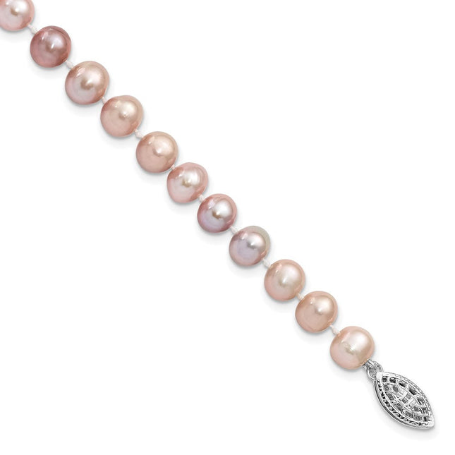 Sterling Silver Rhodium-plated 6- Purple Near-Round Freshwater Cultured Pearl 7. Necklace