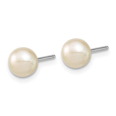 Sterling Silver Rhodium-plated White Semi-Round Freshwater Cultured Pearl Necklace, 7.25 in Bracelet and Button Post Earrings Set