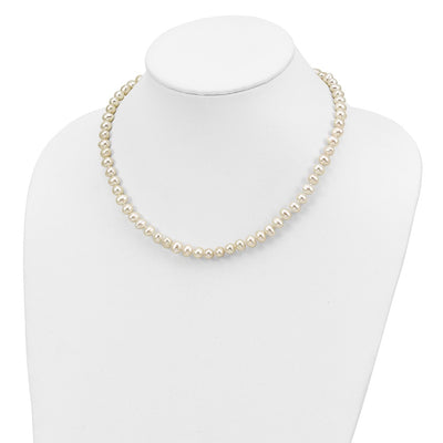 Sterling Silver Rhodium-plated White Semi-Round Freshwater Cultured Pearl Necklace, 7.25 in Bracelet and Button Post Earrings Set