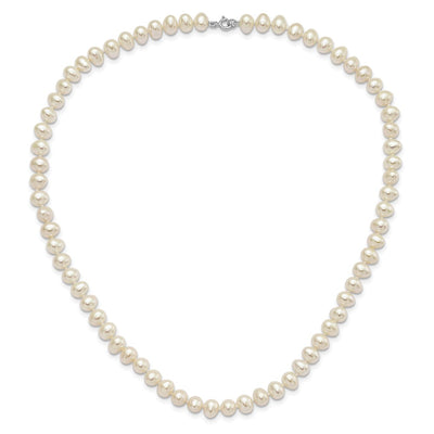 Sterling Silver Rhodium-plated White Semi-Round Freshwater Cultured Pearl Necklace, 7.25 in Bracelet and Button Post Earrings Set