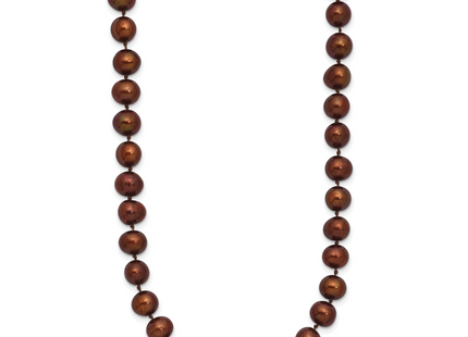 Sterling Silver Rhodium-plated 6- Brown Near-Round Freshwater Cultured Pearl, 16 x 6 to 7mm