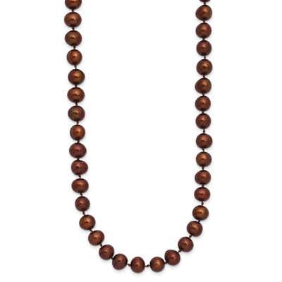 Sterling Silver Rhodium-plated Brown Near-Round Freshwater Cultured Pearl, 16 x 6 to 7mm