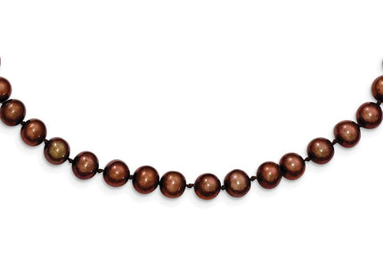 Sterling Silver Rhodium-plated 6- Brown Near-Round Freshwater Cultured Pearl Necklace (Style QH4817-16)