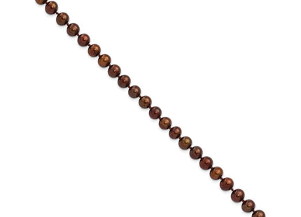 Sterling Silver Rhodium-plated 6- Brown Near-Round Freshwater Cultured Pearl