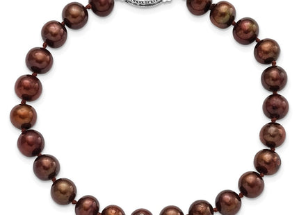 Sterling Silver Rhodium-plated 6- Brown Near-Round Freshwater Cultured Pearl