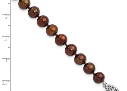 Sterling Silver Rhodium-plated 6- Brown Near-Round Freshwater Cultured Pearl