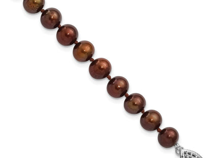 Sterling Silver Rhodium-plated 6- Brown Near-Round Freshwater Cultured Pearl