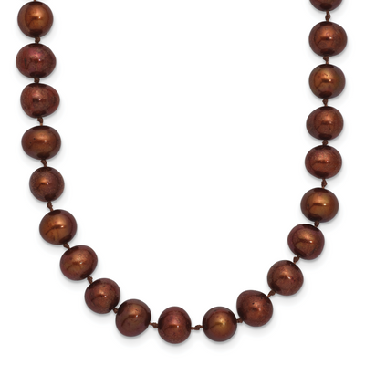 Sterling Silver Rhodium-plated Brown Near-Round Freshwater Cultured Pearl, 16 x 6 to 7mm
