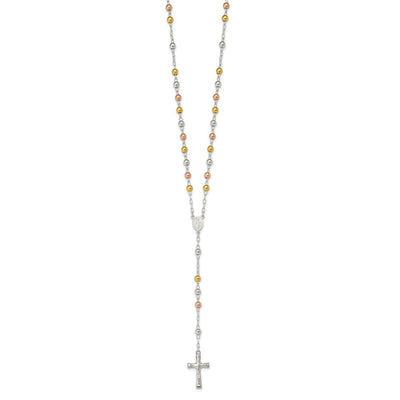 Sterling Silver Polished Rosary Tri-color Beads Necklace