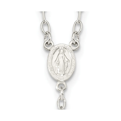 Sterling Silver Tri-color Polished Textured Bead Rosary Necklace