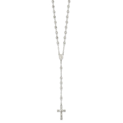 Sterling Silver Polished and Textured Bead Rosary Necklace